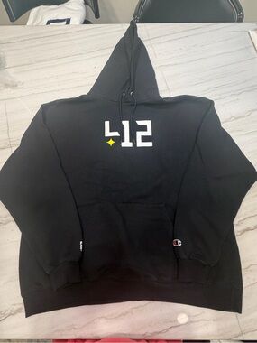 Men's Black Hooded Pullover with L12 Chest Graphic